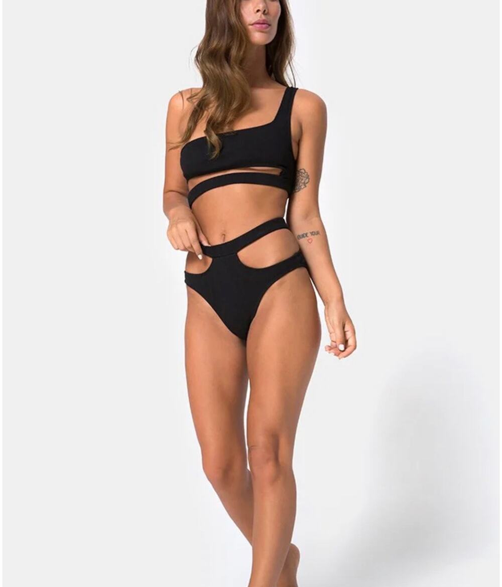 $75 NWT Motel Drelins Bikini Top & bottoms In Black Rib sz M/L